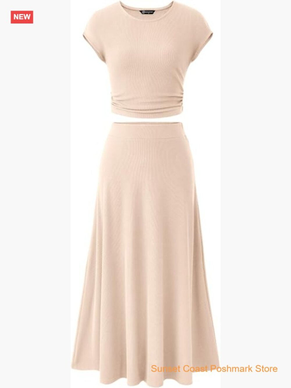 Women's Two Piece Skirt Set Cap Sleeve Crop Top and Midi Skirt Knit Travel